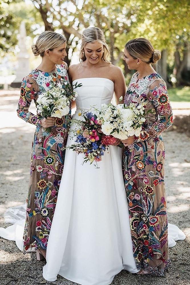 floral bridesmaid dresses long with sleeves appliques country nickskinnerweddings
