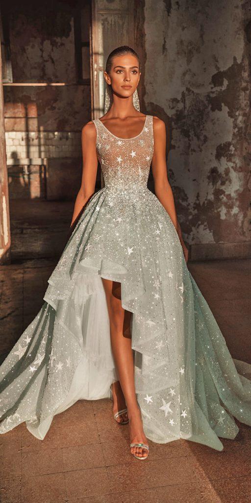 high low wedding dresses sequins with train beach said