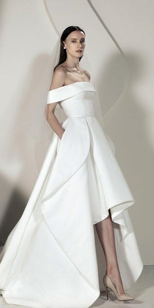 high low wedding dresses simple strapless neckline alonlivnewhite