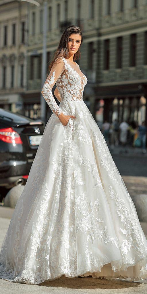 illusion long sleeve wedding dresses princess lace oksana mukha