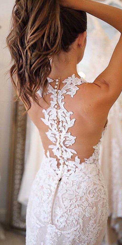 lace back wedding dresses floral details with buttons martina liana