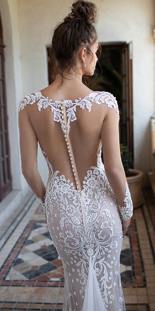 lace back wedding dresses illusion tattoo effect with buttons berta
