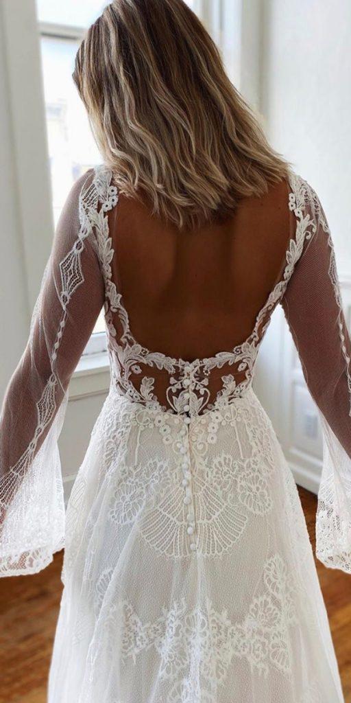 lace back wedding dresses with illusion sleeves allurebridals