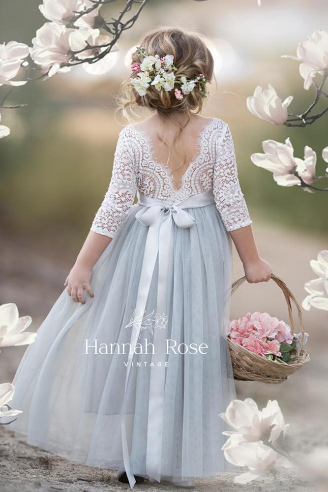lace flower girl dresses with sleeves v back rustic boho laurengirl