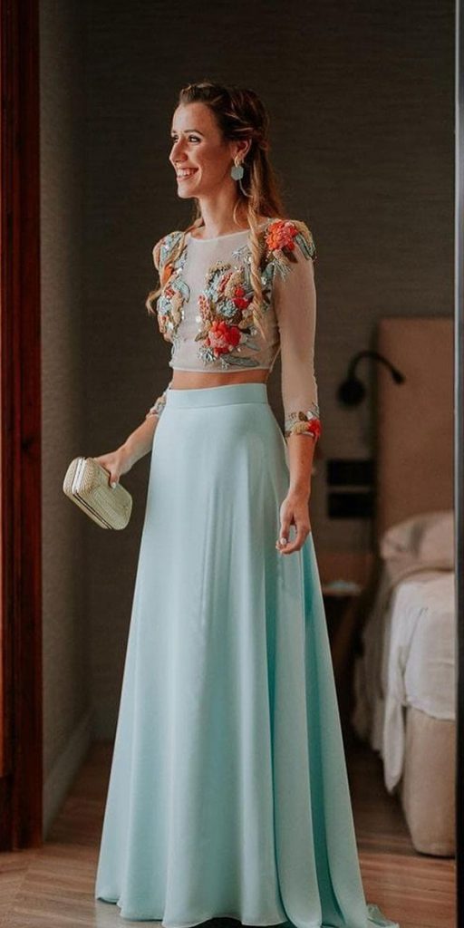 long mother of the bride dresses floral top green skirt modern aliciarueda