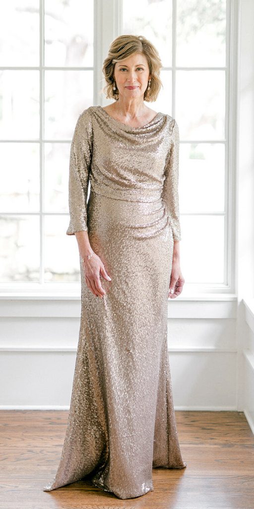  long mother of the bride dresses sequins with sleeves modest Revelry