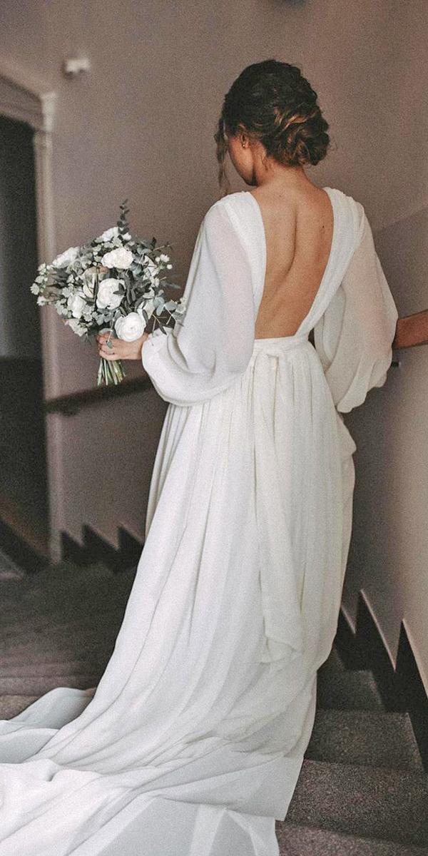 long sleeve wedding dresses a line open back simple evgeniavoloshina