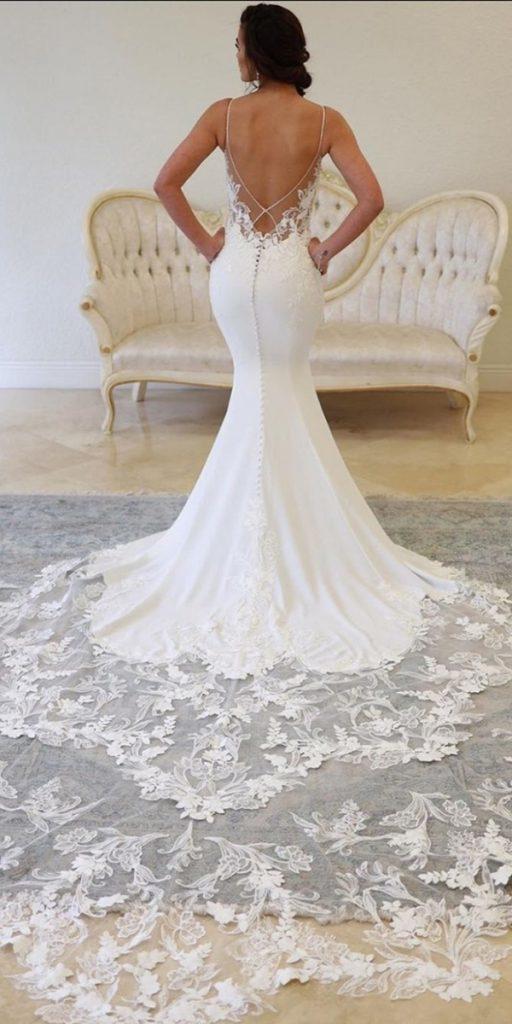 mermaid wedding dresses with spaghetti straps low back sexy train enzoani