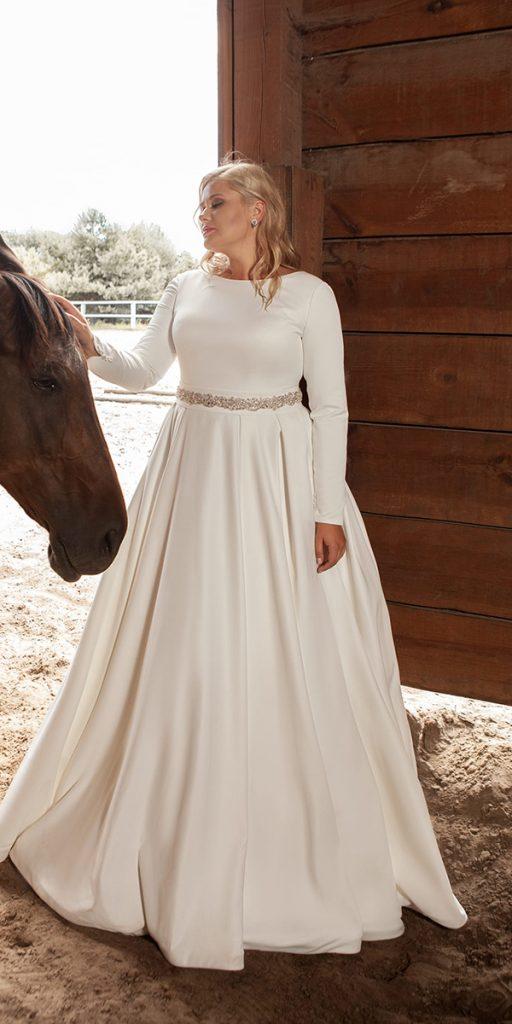 plus size ball gowns wedding dresses with long sleeves simple modest ariamobridal