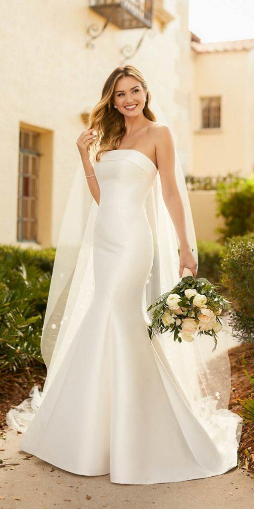 satin mermaid wedding dresses strapless neckline simple beach essensedesigns