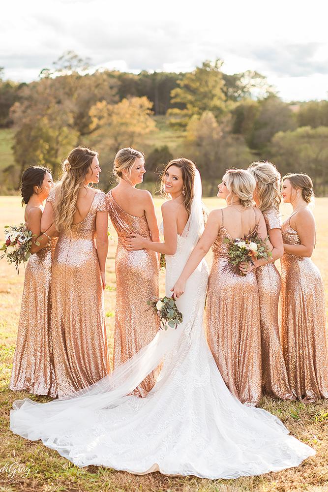sequin bridesmaid dresses gold rustic country jodi gray photography