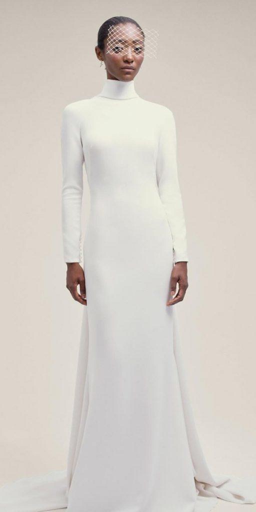 simple wedding dresses sheath with long sleeves high neck yolancris