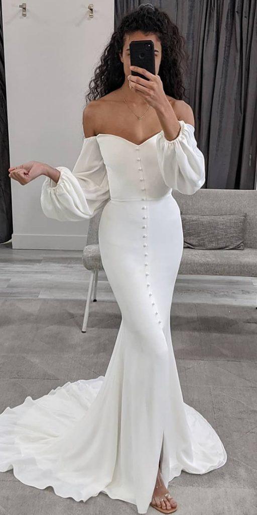 simple wedding dresses with sleeves mermaid off the shoulder sweetheart alexandragrecco