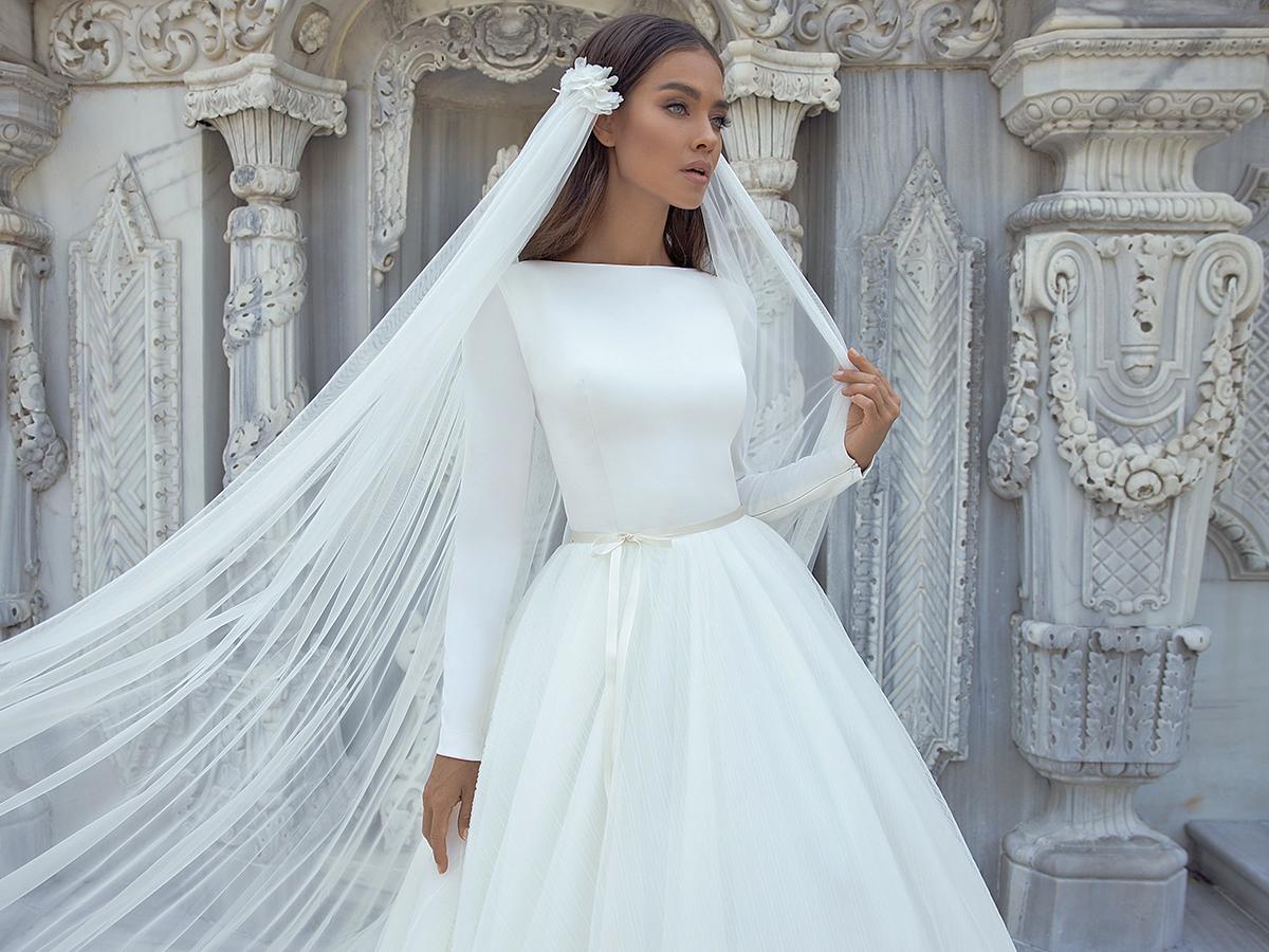 Soft Satin Elegant Long Sleeve Bridal Gowns Simple Engagement Wedding –  TANYA BRIDAL