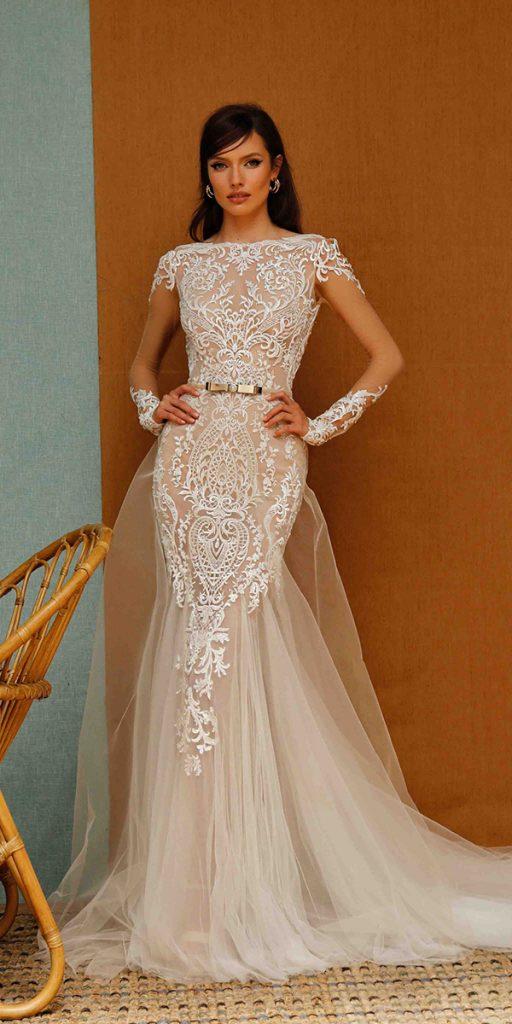 vintage lace wedding dresses fit and flare with illusion long sleeves ryanandwalter