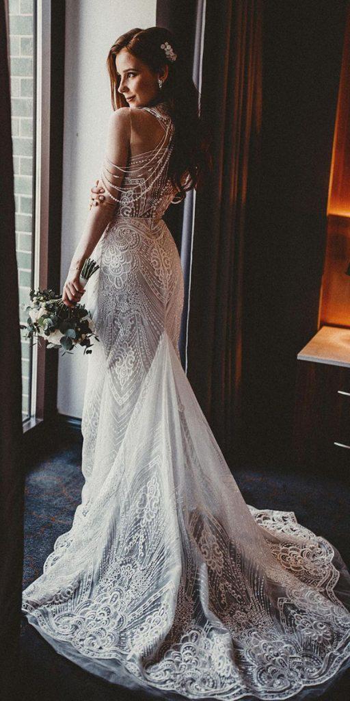 vintage lace wedding dresses sheath with train evgeniavoloshina