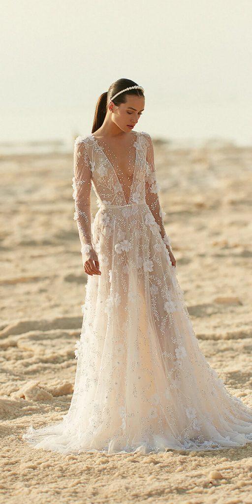 a line wedding dresses deep v neckline with long sleeves eisen stein