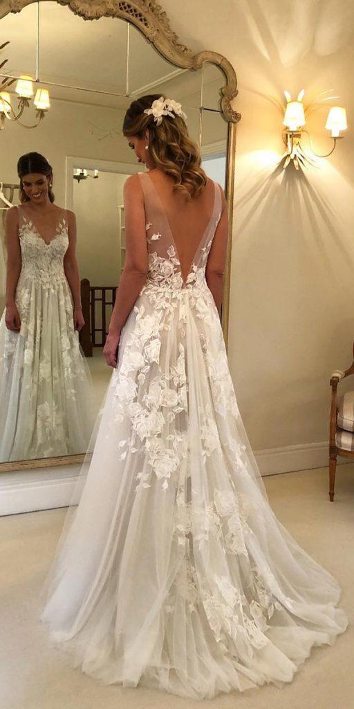 a line wedding dresses v back floral appliques wanda_borges