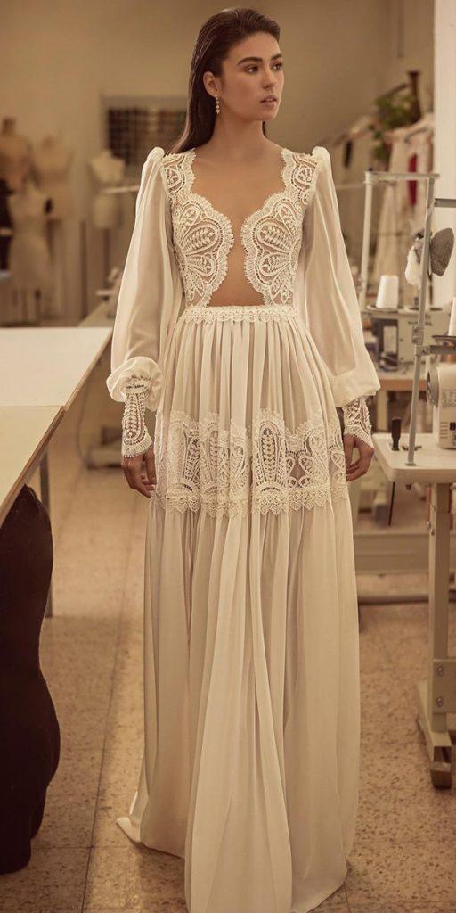 a line wedding dresses with long sleeves lace bohemian drorkontento