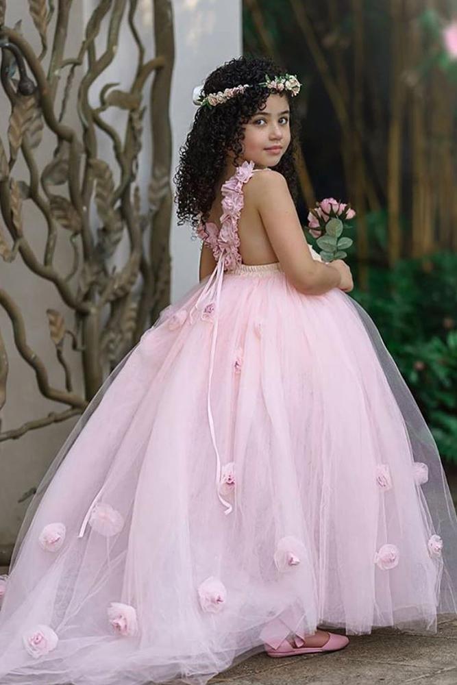 country flower girl dresses pink open back with tulle skirt floral appliques dollcakevintage