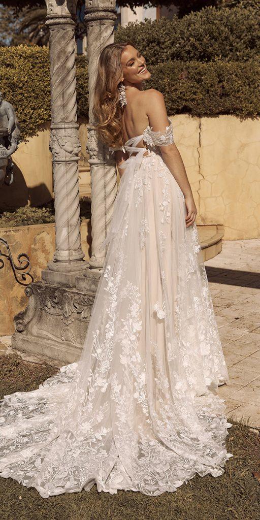 destination wedding dresses a line off the shoulder lace blush madi lane