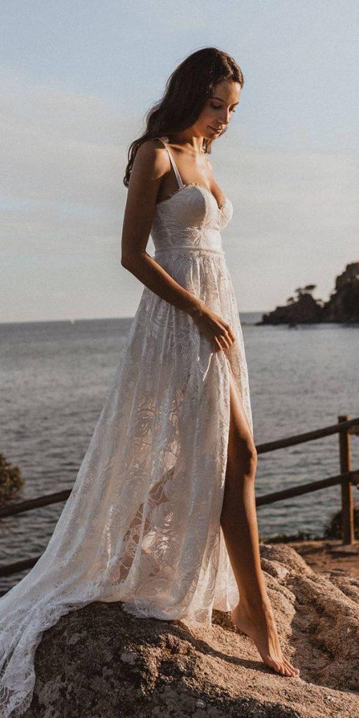 destination wedding dresses a line with spaghetti straps sweetheart eckline bohemian grace loves lace