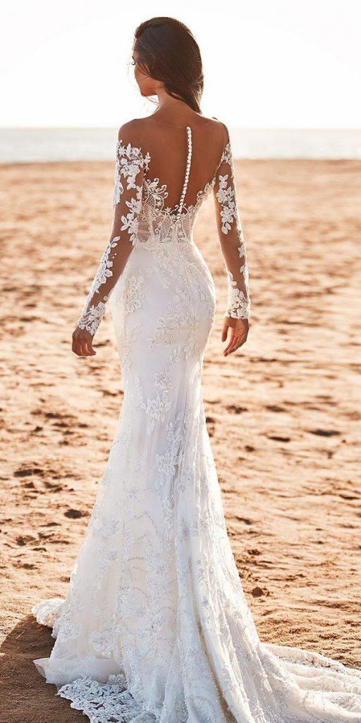lace bridal gowns fit and flare with sleeves illusion back sexy milla nova