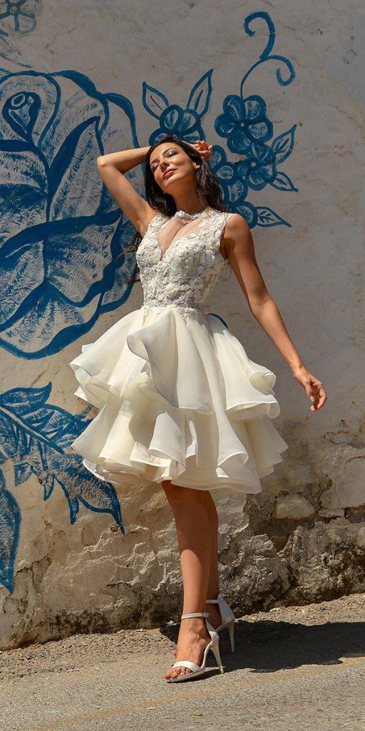 lace short wedding dresses lace top ruffled skirt daigelinlik