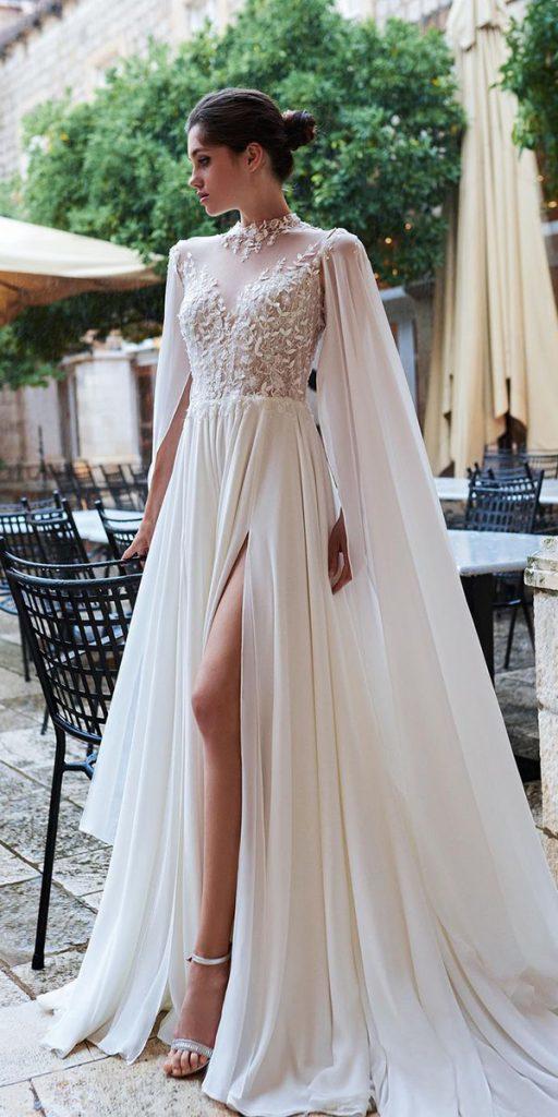 modest wedding dresses a line lace with cape armonia
