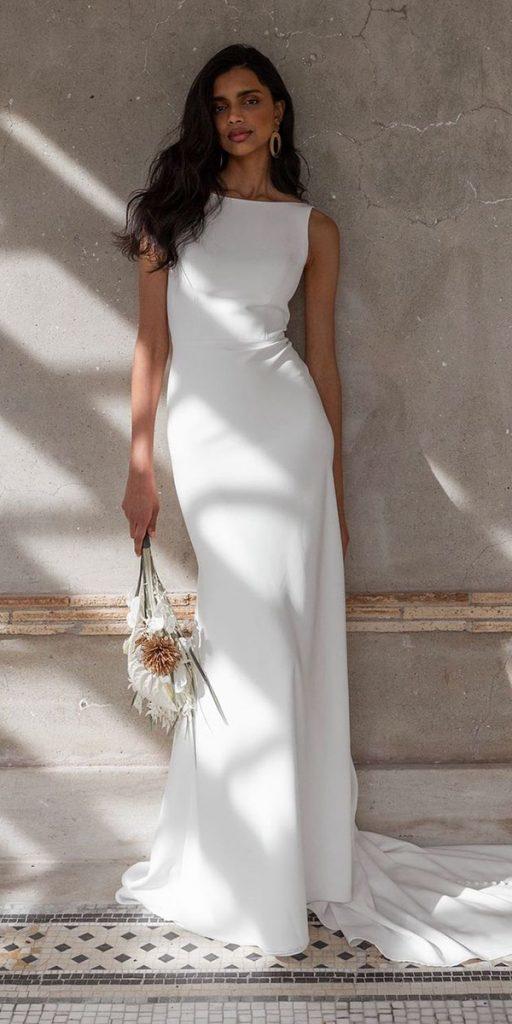 modest wedding dresses sheath bateque neckline simple sleeveless jennyyoonyc