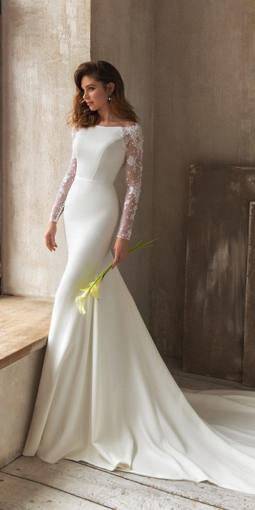 modest wedding dresses sheath with illusion long sleeves lace pronovias