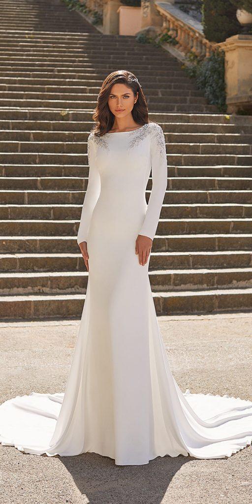modest wedding dresses sheath with long sleeves simple pronovias