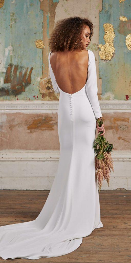 romantic bridal gowns sheath with long sleeves open back made with love