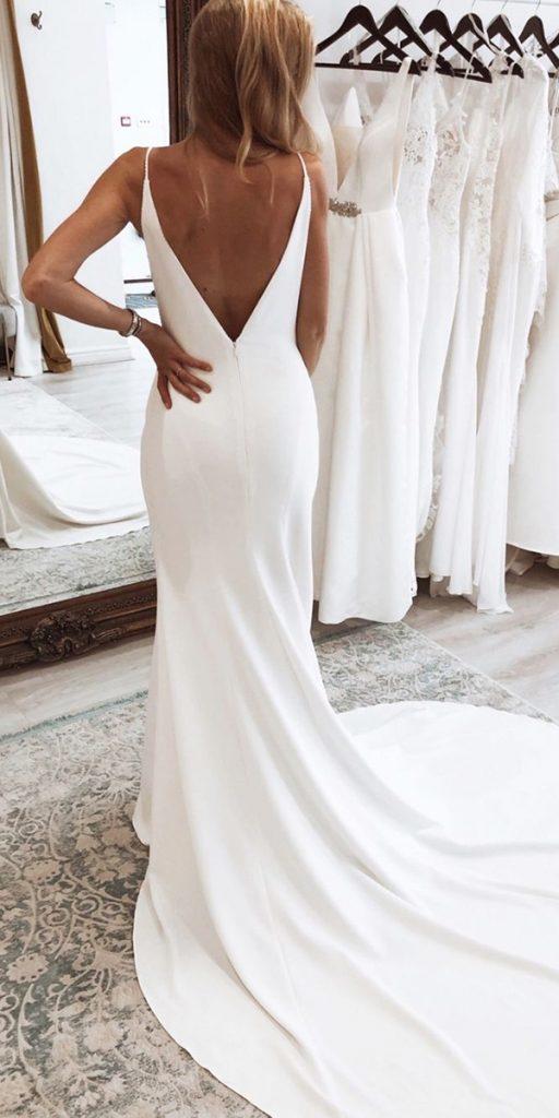 romantic bridal gowns sheath with spaghetti straps v back with train enzoani