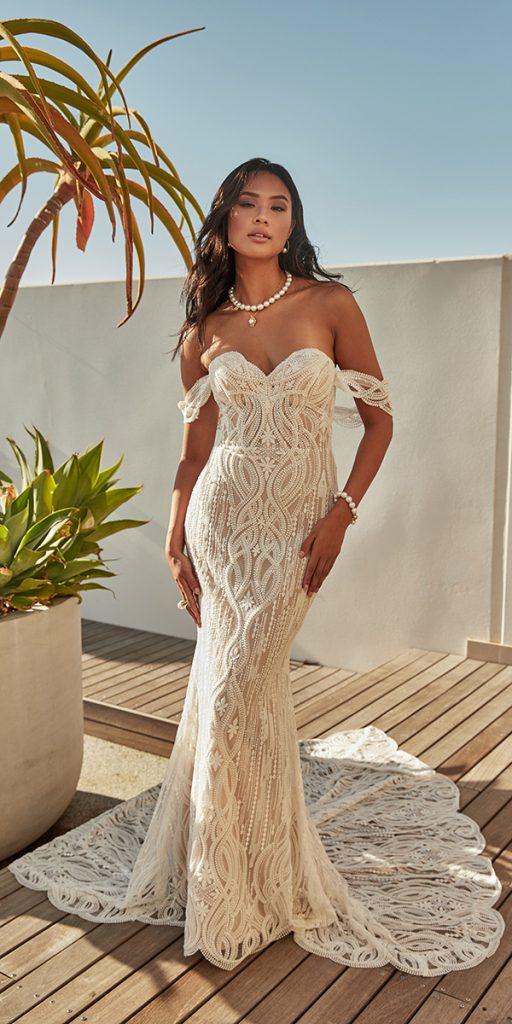 sweetheart mermaid wedding dresses strapless neckline with train zavana