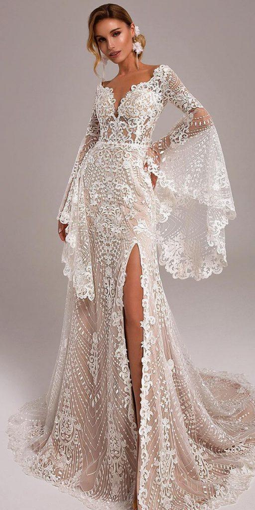 unique lace wedding dresses bohemian gypsy with long sleeves tinavalerdi