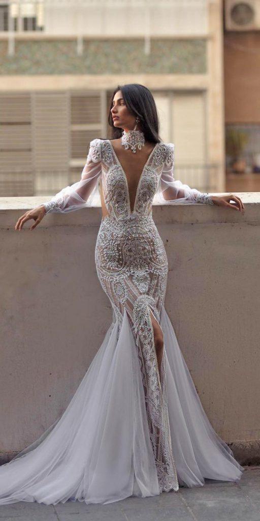 unique lace wedding dresses sexy deep v neckline sexy beach lior_charchy