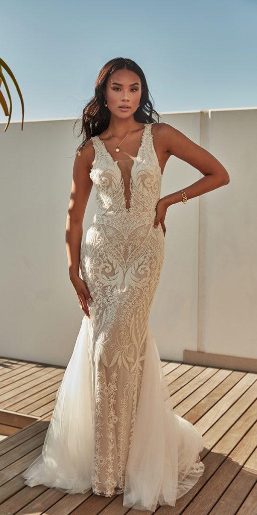 unique lace wedding dresses trumpet beach sexy v neckline zavana