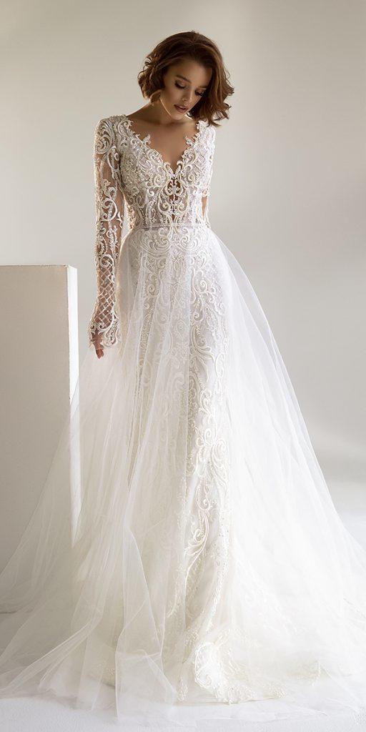 unique lace wedding dresses with illusion sleeves sweetheart neckline sexy royaldi