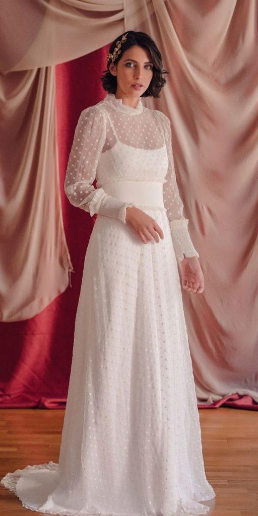 vintage wedding dresses 1920s a line with long sleeves simple boho cayetanaferrer