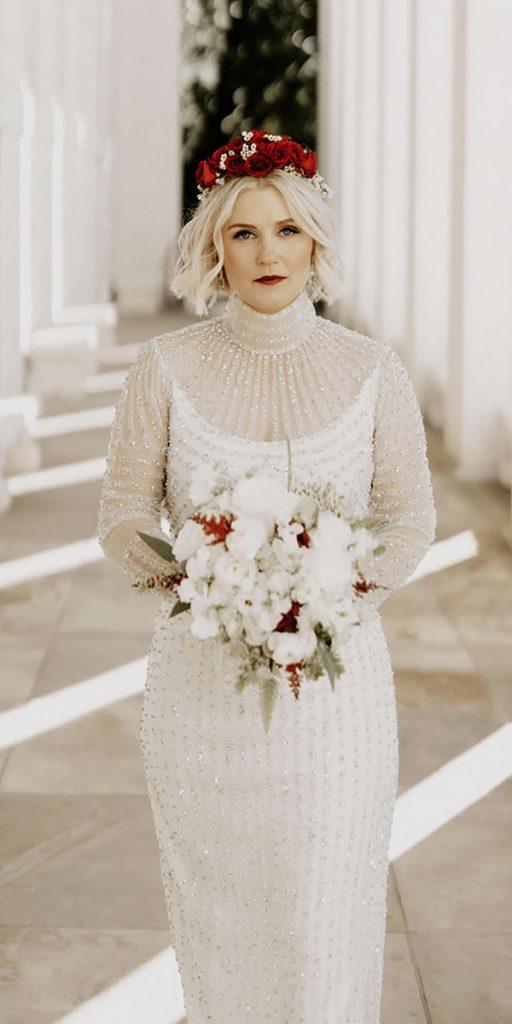 vintage wedding dresses 1920s sheath with long sleeves sequins high neck naeem khan