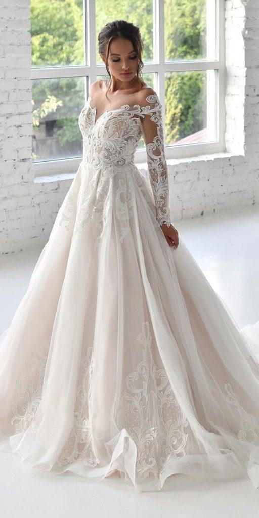wedding dresses with lace sleeves princess sweetheart neckline navibluebridal