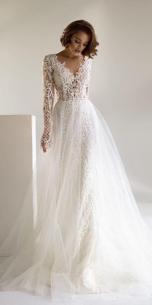 wedding dresses with lace sleeves princess sweetheart neckline royaldi