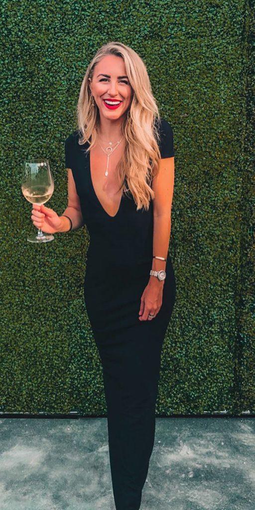 wedding party dresses black sexy deep v neckline with cap sleeves simple renttherunway