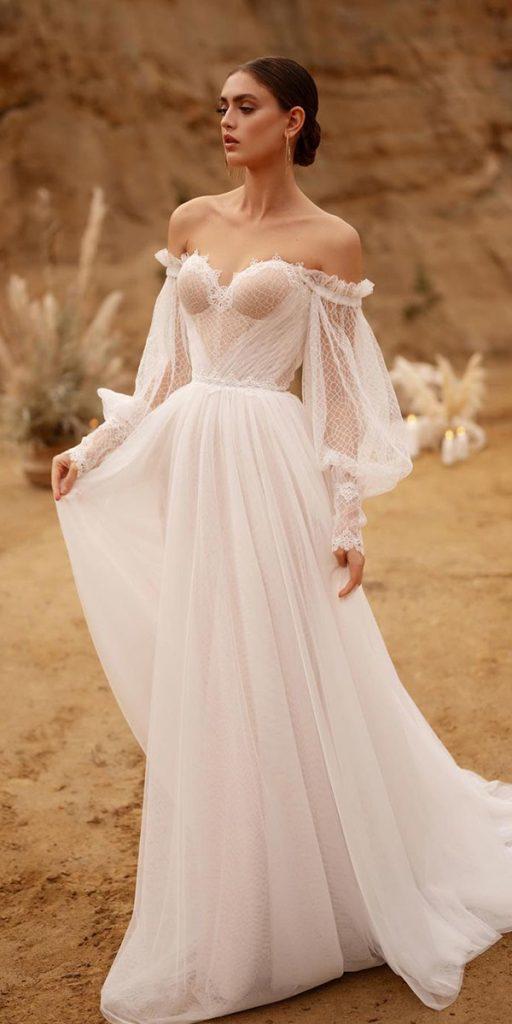 bohemian wedding dresses sweetheart strapless neckline with long sleeves loft weddding