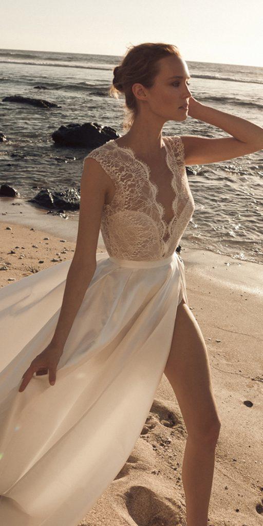 lace boho wedding dresses a line deep v neckline beach daalarma