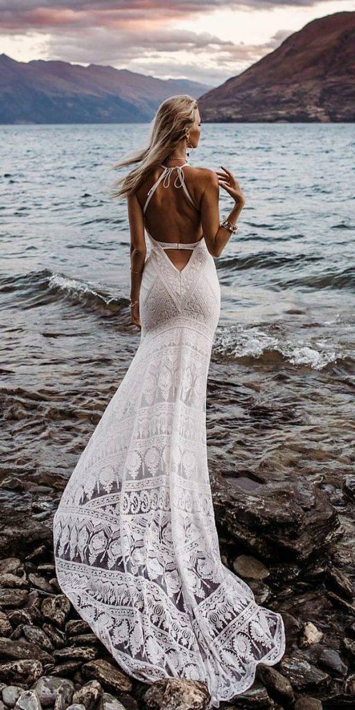 lace boho wedding dresses with sleeves low back boho beach alta moda bridal