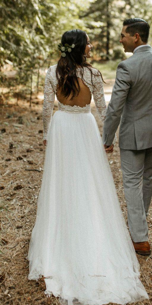 lace wedding dresses with sleeves a line open back bohemian wearyourlovexo