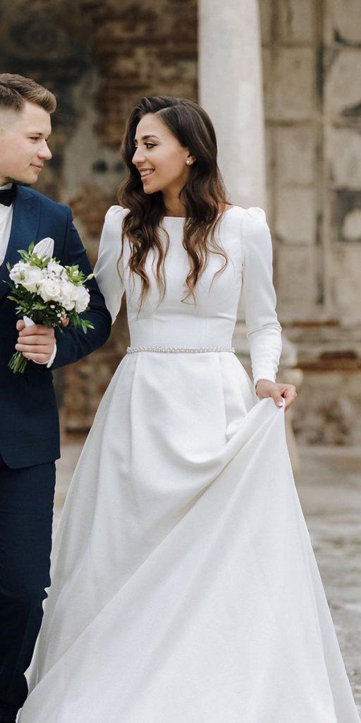 modest wedding dresses with sleeves a line simple romantic millanova