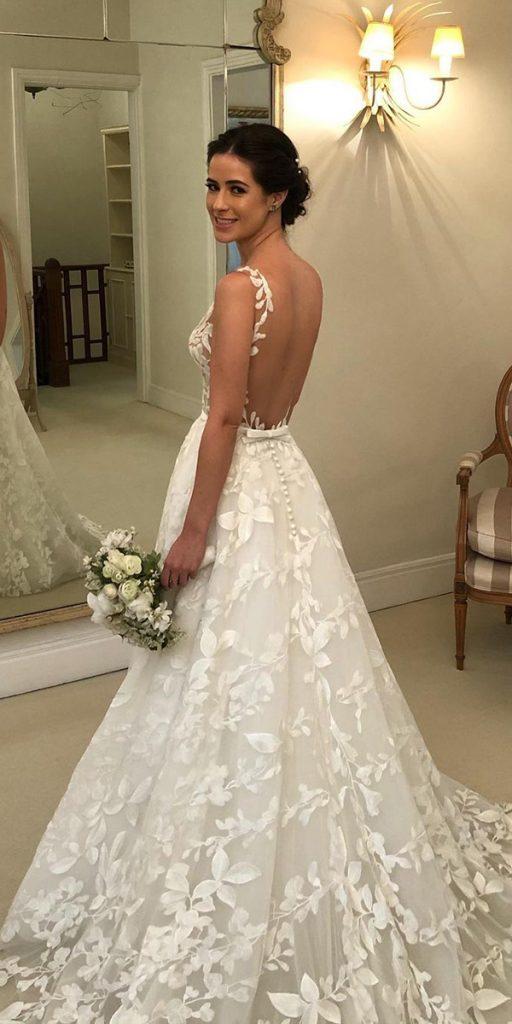 princess wedding dresses a line low back floral appliques wandaborges